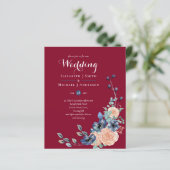 Budget Bourgondië Blauw Perzik Bloemige Trouwdag (Staand voorkant)