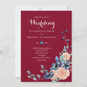 Budget Bourgondië Blauw Perzik Bloemige Trouwfeest (Voorkant)