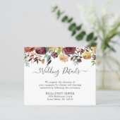 Budget Bourgondië Bloem Bruiloft Details Card (Staand voorkant)