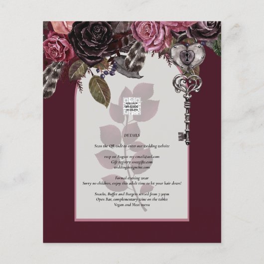 Budget Bourgondië Blush Bloemen Bruiloft Uitnodigi (Achterkant)