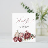 Budget Bourgondië Blush Bloemen Dank u kaart (Staand voorkant)