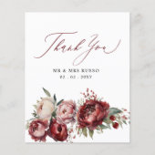 Budget Bourgondië Blush Bloemen Dank u kaart (Voorkant)