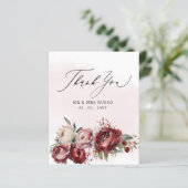 Budget Bourgondië Blush Bloemen Dank u kaart (Staand voorkant)