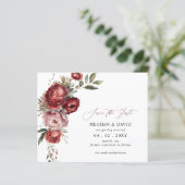 Budget Bourgondië Blush Bloemen Foto Save the Date (Staand voorkant)