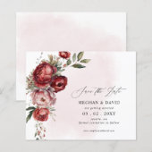 Budget Bourgondië Blush Bloemen Save the Date (Voorkant / Achterkant)