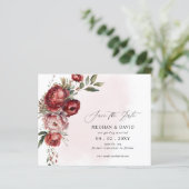 Budget Bourgondië Blush Bloemen Save the Date (Staand voorkant)