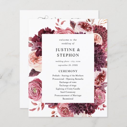Budget Bourgondië & Blush Roze 8B Trouwceremonie (Voorkant / Achterkant)