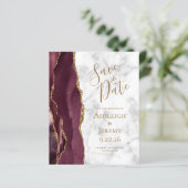 Budget Bourgondië Goud Agaat Marmer Save the Date (Staand voorkant)