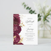 Budget Bourgondië Gouden Bloemenscript Trouwuitnod (Staand voorkant)