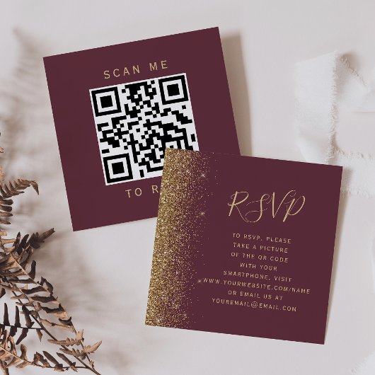 Budget Bourgondië Gouden Glitter Huwelijk QR Code  Informatiekaartje