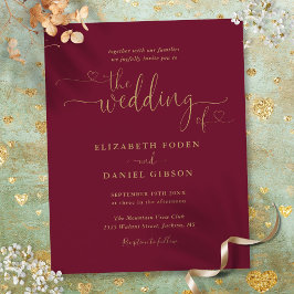 Budget Bourgondië Gouden Harten Bruiloftsinvitatie