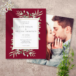 Budget Bourgondië Groene Trouwfoto Uitnodiging