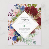 BUDGET Bourgondië Marine Bloemen Bruiloft Uitnodig (Voorkant)