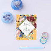 BUDGET Bourgondië Marine Bloemen Bruiloft Uitnodig Flyer (Enkel)