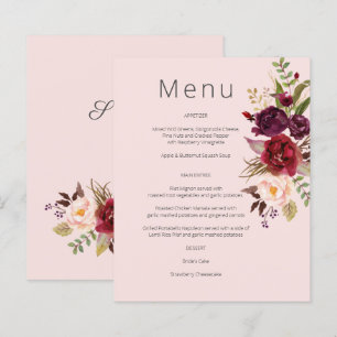 Budget Bourgondië Marsala & Roze Bloemen Menu- Roz