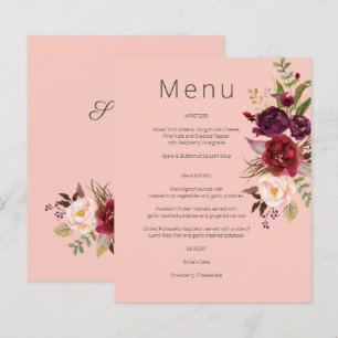 Budget Bourgondië Marsala & Roze Bloemig Menu- Roz