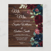 Budget Bourgondië & Navy Blauwe Bloemen Houten Tro (Voorkant)