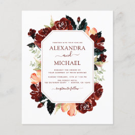 Budget Bourgondië Navyblauw Bloemige Trouw Elegant Flyer