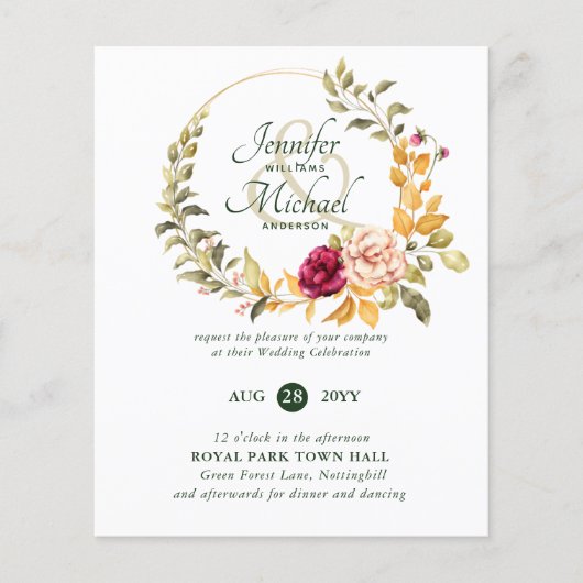 BUDGET Bourgondië Perzik Bloemige Trouw Uitnodigin (Voorkant)