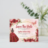 Budget Bourgondië Prinses Quinceañera Save the Dat (Staand voorkant)