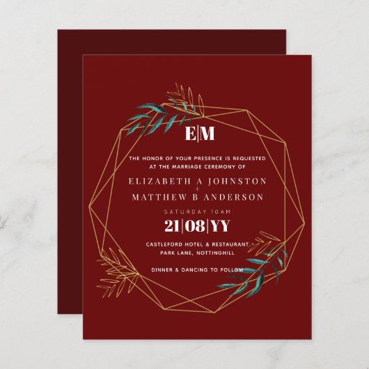 Budget Bourgondië Rood Goud Geometrische Trouw Uit (Voorkant / Achterkant)