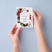 Budget Bourgondië, Roze & Marine Bloemen Bruiloft Flyer (Hand)