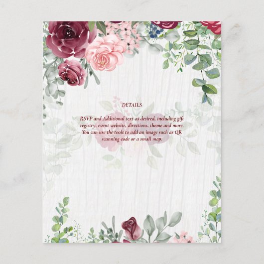 BUDGET Bourgondië Roze Roze Bloemen Bruiloft UITNO Flyer (Achterkant)