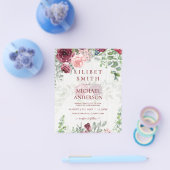 BUDGET Bourgondië Roze Roze Bloemen Bruiloft UITNO Flyer (Enkel)