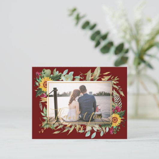 Budget Bourgondië Rozen Zonnebloemen Bedankt FOTO  Briefkaart (Staand voorkant)