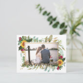 Budget Bourgondië Rozen Zonnebloemen Bedankt FOTO Briefkaart (Staand voorkant)