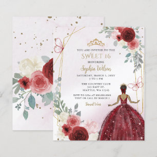 Budget Bourgondië Tan Prinses Sweet 16 Invite