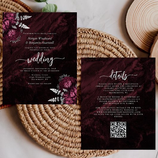 Budget Bourgondië Zilveren Bloemencode QR Wedding