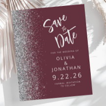 Budget Bourgondië Zilveren Glitter Save the Date