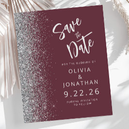 Budget Bourgondië Zilveren Glitter Save the Date