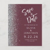 Budget Bourgondië Zilveren Glitter Save the Date (Voorkant)