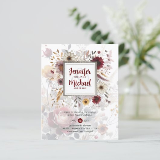 BUDGET Bourgondiërge Gele Bloemen (Staand voorkant)