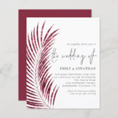 Budget Bourgundy Glitter Leaf QR Wedding Invite (Voorkant / Achterkant)