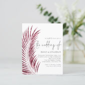 Budget Bourgundy Glitter Leaf QR Wedding Invite (Staand voorkant)