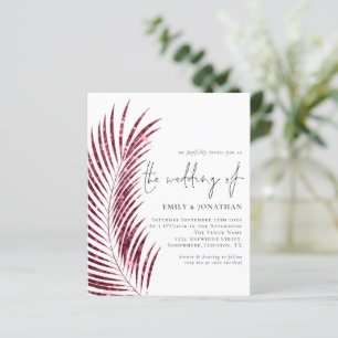 Budget Bourgundy Glitter Leaf QR Wedding Invite