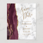 Budget Bourgundy Gold Agate Marble Save the Date (Voorkant)
