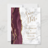 Budget Bourgundy Gold Agate Marble Save the Date (Voorkant)