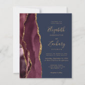 Budget Bourgundy Gold Agate Navy Wedding Invite (Voorkant)