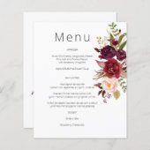 Budget Bourgundy Marsala & Pink Floral Menu - Wit (Voorkant / Achterkant)