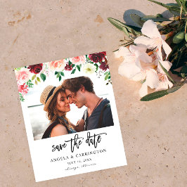 Budget Bourgundy Pink 4 Floral Save the Date Photo Flyer