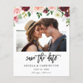 Budget Bourgundy Pink 4 Floral Save the Date Photo Flyer (Voorkant)