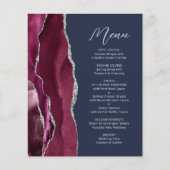 Budget Bourgundy Silver Agate navy Wedding Menu (Voorkant)
