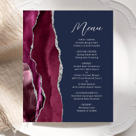 Budget Bourgundy Silver Agate navy Wedding Menu