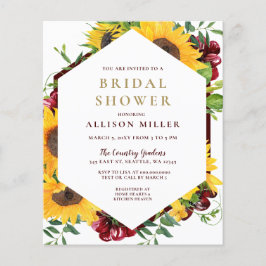 Budget Bourgundy Sunflower Bridal Shower Invitatio