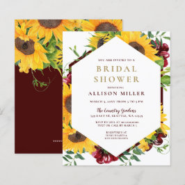 Budget Bourgundy Sunflower Bridal Shower Invitatio