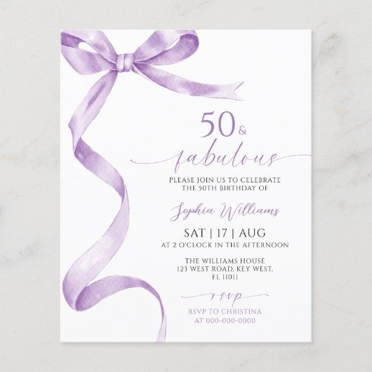 Budget Bow 50 & Fabulous Verjaardag Uitnodiging (Voorkant)